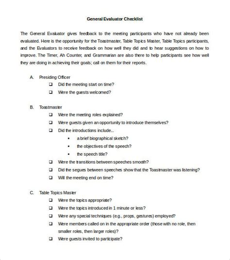 Toastmaster Evaluation Template 20 Free Word Pdf Documents Download