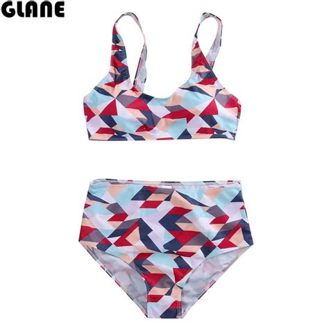 Sexy Women High Waist Bikini Set Checkered Swimwear Bandage Push Up