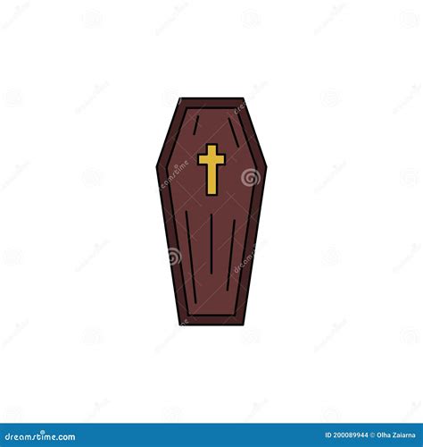 Vector Isolated Cartoon Coffin Halloween Flat Icon Casket Silhouette