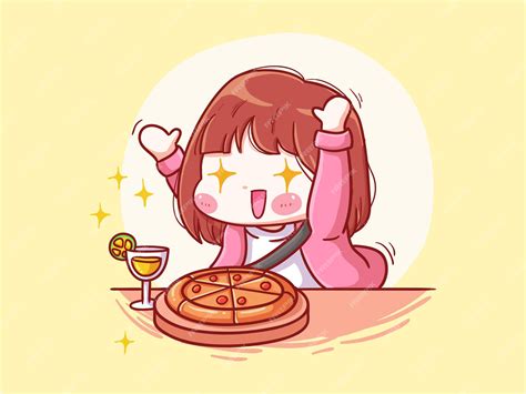 Premium Vector Cute And Kawaii Girl Excited To Eat Food Manga Chibi