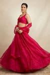 Buy Pink Organza Embroidered Floral V Neck Lehenga Set For Women By