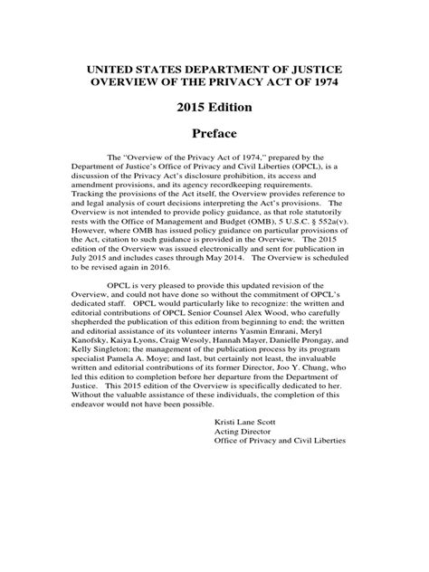 Doj Overview Of Issues Under Privacy Act 1974 2015 Edition Pdf