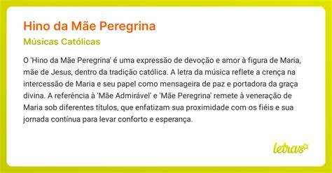 Hino Da Mãe Letra - Significado da música HINO DA MÃE PEREGRINA (Músicas Católicas ...