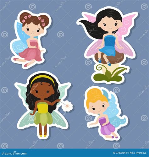 Collection Of Beautiful Fairy Stickers Stock Vector Illustration Of