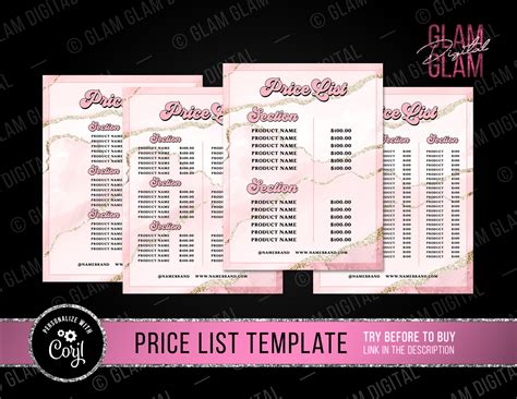 Price List Template Editable Printable Price Sheet Diy Price Etsy Uk