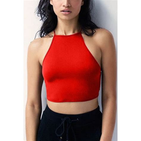 Yoins Red Round Neck Lace Up Halter Crop Top 8 11 Liked On Polyvore Featuring Tops Red Lace