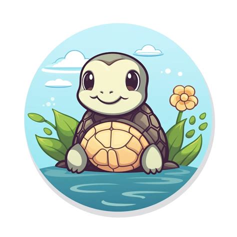 Premium Ai Image Cartoon Turtle Sitting On The Ground With A Flower