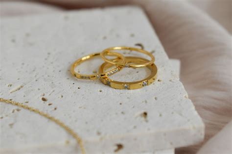 Gold Wedding Ring, Gold Band Rings, Simple Minimalist Stacked Rings, Signet Rings Bridesmaid ...