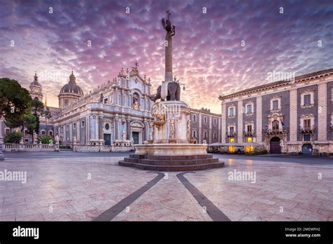 Catania Sicily Italy Cityscape Image Of Duomo Square In Catania