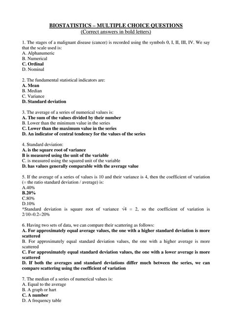 Solution Biostatistics Multiple Choice Questions Studypool