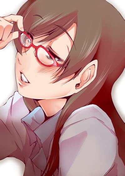 Safebooru 1girl Adjusting Glasses Bespectacled Blush Brown Eyes Brown