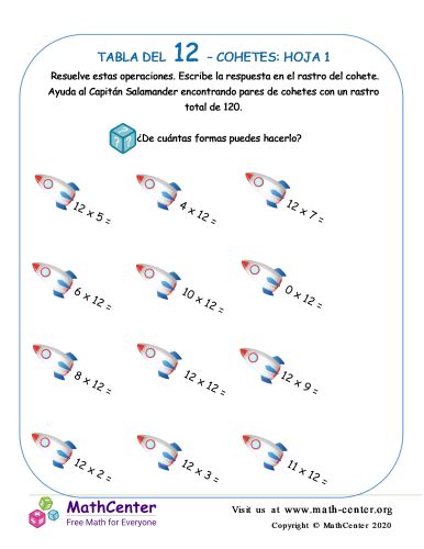 Tabla De Multiplicar Cohete Hoja Hojas De Trabajo Math Center