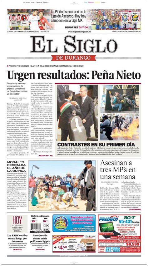 Newspaper El Siglo De Durango Mexico Newspapers In Mexico Sundays