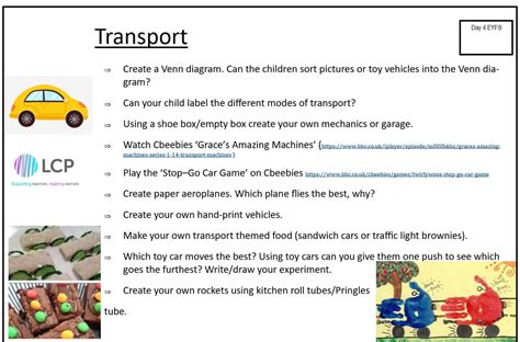 Eyfs Day 4 Home Learning Planner Transport Itrack Education