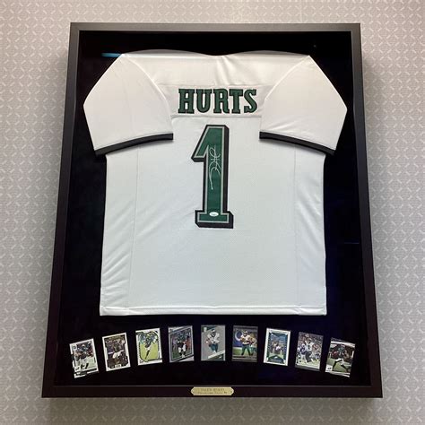 Signed Jalen Hurts Eagles Jersey and Trading Cards Shadowbox | Custom ...