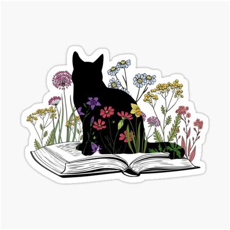 Cats Flowers And Books Sticker For Sale By Dollfacedesign Redbubble