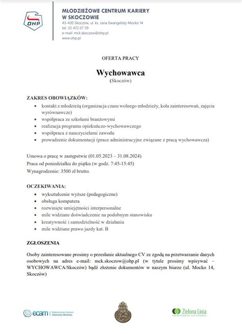 Oferta Pracy Wychowawca Wy Sza Szko A Administracji W Bielsku Bia Ej