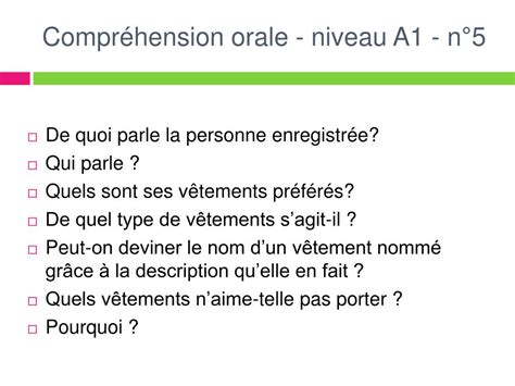 Ppt Compr Hension Orale Niveau A Powerpoint Presentation Free