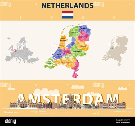 Mapa De Municipios Locales De Holanda Coloreado Por Provincias Cartel