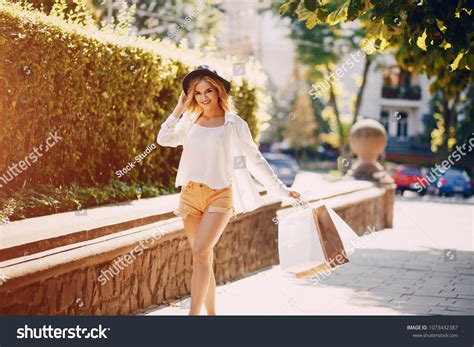 Stylish Beautiful Blonde Black Hat Walks Stock Photo 1073432387 Shutterstock