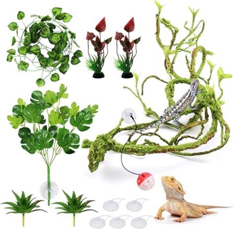 Pinvnby Artificial Hanging Vines Plants Reptile Tank Habitat