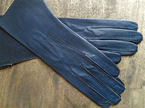 Ladies Navy Blue Leather Glove Size 6 12 New Old Stock Dark Etsy