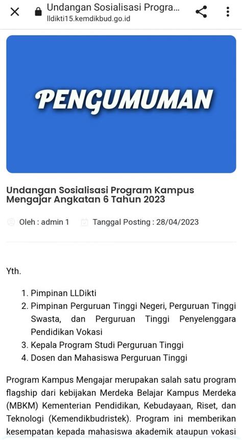 Salah Surat Undangan Sosialisasi Program Kampus Mengajar Angkatan