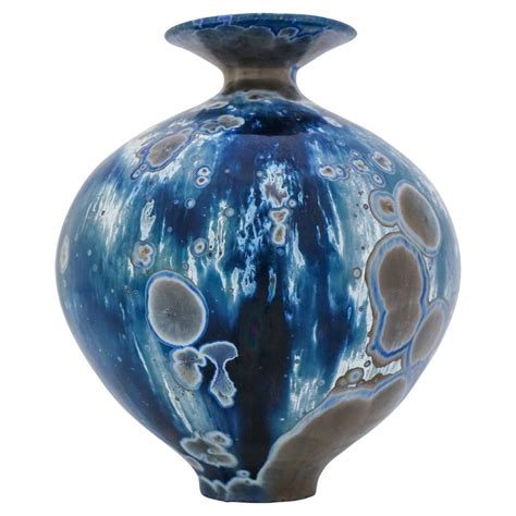 Contemporary Ceramic Vase With Blue And Brown Glaze For Sale At 1stdibs