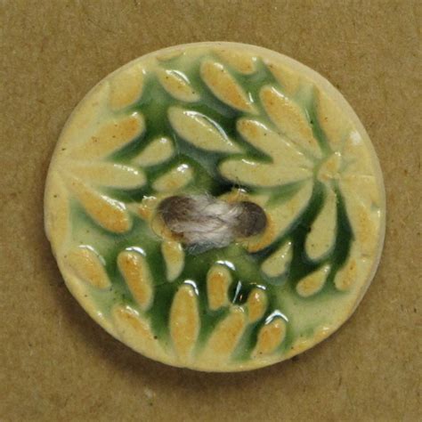 Sale Embossed Floral Ceramic Stoneware Button Green Free Etsy