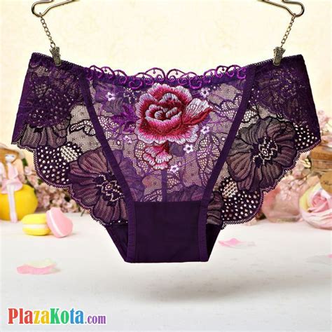 P Jual Celana Dalam Panties Hipster Ungu Transparan Bordir Bunga