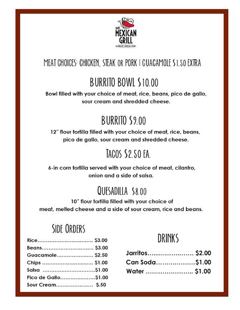 menu   mexican grill restaurant cokato
