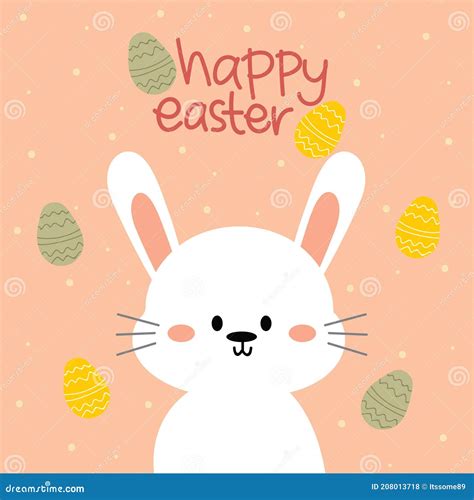 Feliz Tarjeta De Pascua Con Lindo Conejito Y Huevos Vector Simple Para