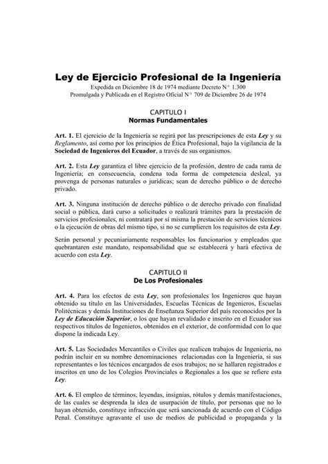 Pdf Ley De Ejercicio Profesional De La Ingenier A Cimeg Org Ec