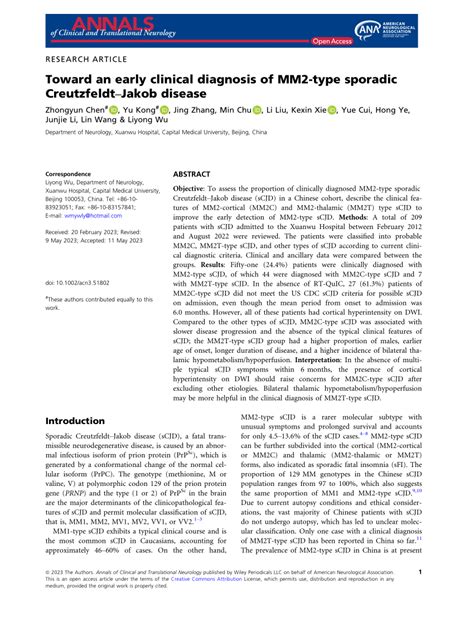 PDF Toward An Early Clinical Diagnosis Of MM2 Type Sporadic