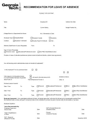 Fillable Online Ohr Gatech Recommendation For Leave Of Absence Fax