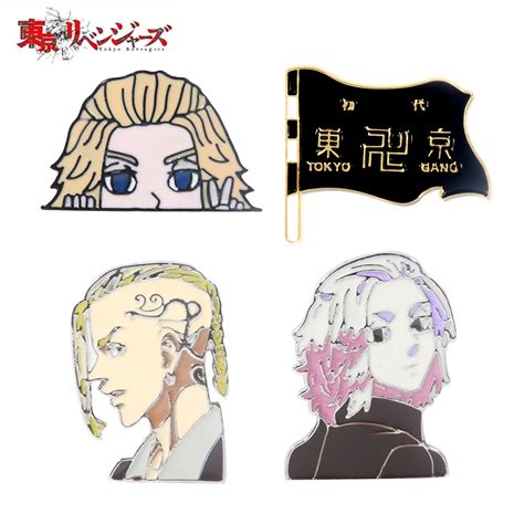 Anime Tokyo Revengers Manjiro Sano Figure Pins Brooch Draken Flag Metal Badge Brooches For Women