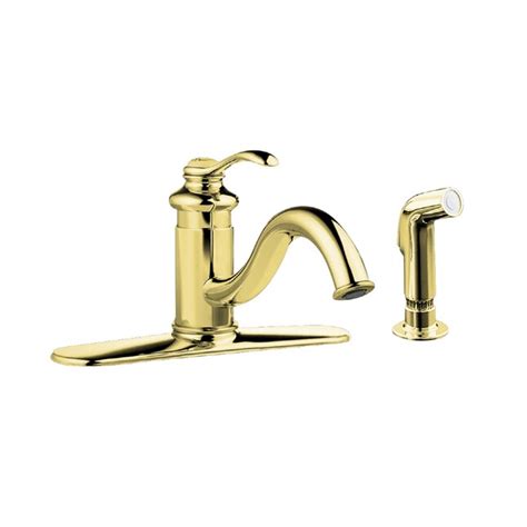 Kohler Fairfax Vibrant Polished Brass Single Handle Low Arc Kitchen Faucet With Deck Plate And