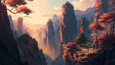 Wallpaper Ai Art Ilustrasi Pegunungan Cina Zhangjiajie National