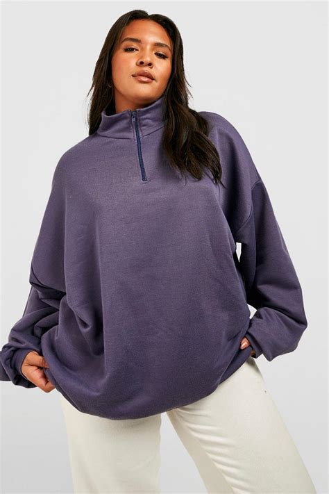 Navy Plus Oversized Half Zip Sweater Boohoo Uk