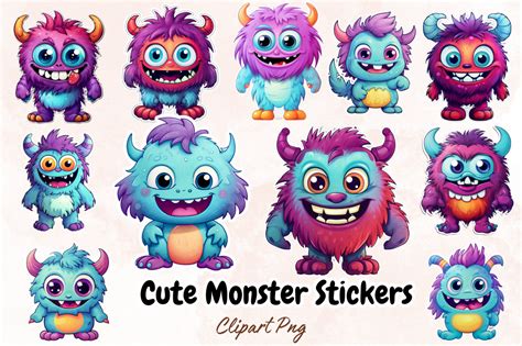 Cute Monster Stickers Bundle Graphic by Graftify · Creative Fabrica