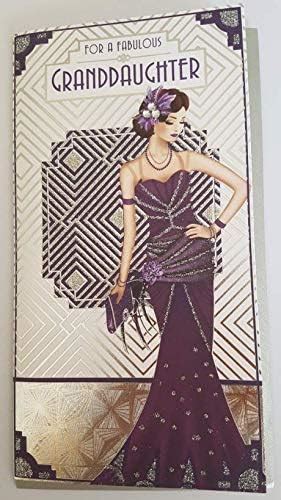 Art Deco Lady Granddaughter Glittered Slim Birthday Card Uk Stationery And Office