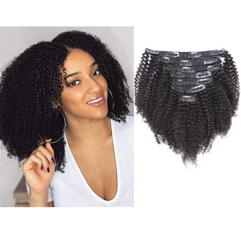 Afro Kinky Clip In Human Hair Extension B Natural Black Clip In Hair