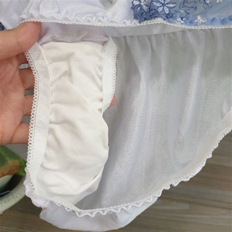 Vtg Silky Nylon Panty Sheer White Bikini Sissy Blue Lace Brief Size Hip Ebay