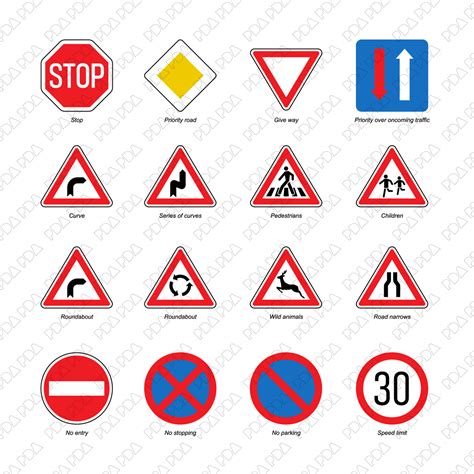 road signs set front view post digital architecture