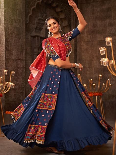 Buy Blue Rayon Embroidered Navratri Lehenga Choli From Ethnic Plus