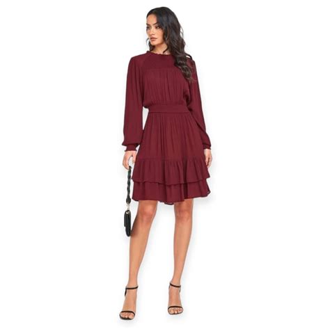 Nwt Knox Rose Burgundy Bishop Long Sleeve Tiered Boho Dress Di 2024