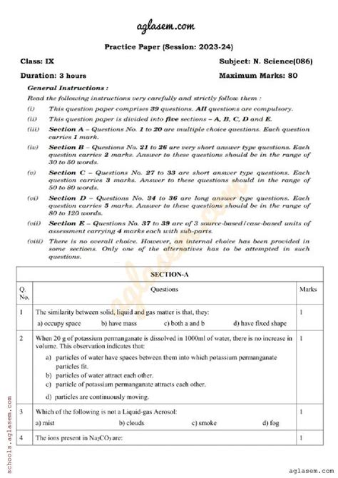 Cbse Class Science Sample Paper Pdf Aglasem