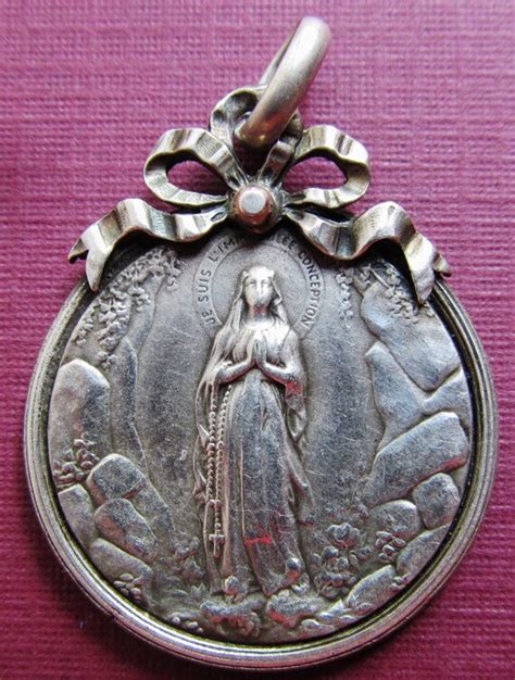 Antique Lourdes Religious Medal Virgin Mary French Silver I Am