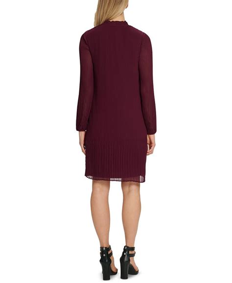 Dkny Pleated Tie Neck Shift Dress Macys