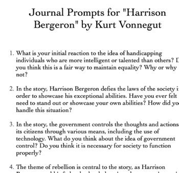 Journal Prompts For Harrison Bergeron By Kurt Vonnegut By Curt S Journey